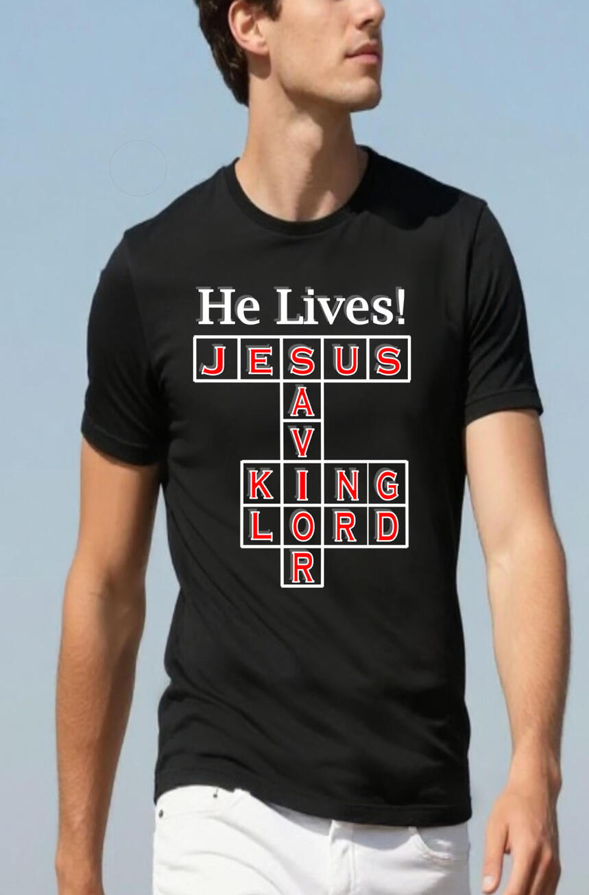 He Lives Crossword Puzzle Men's Christian T-shirt