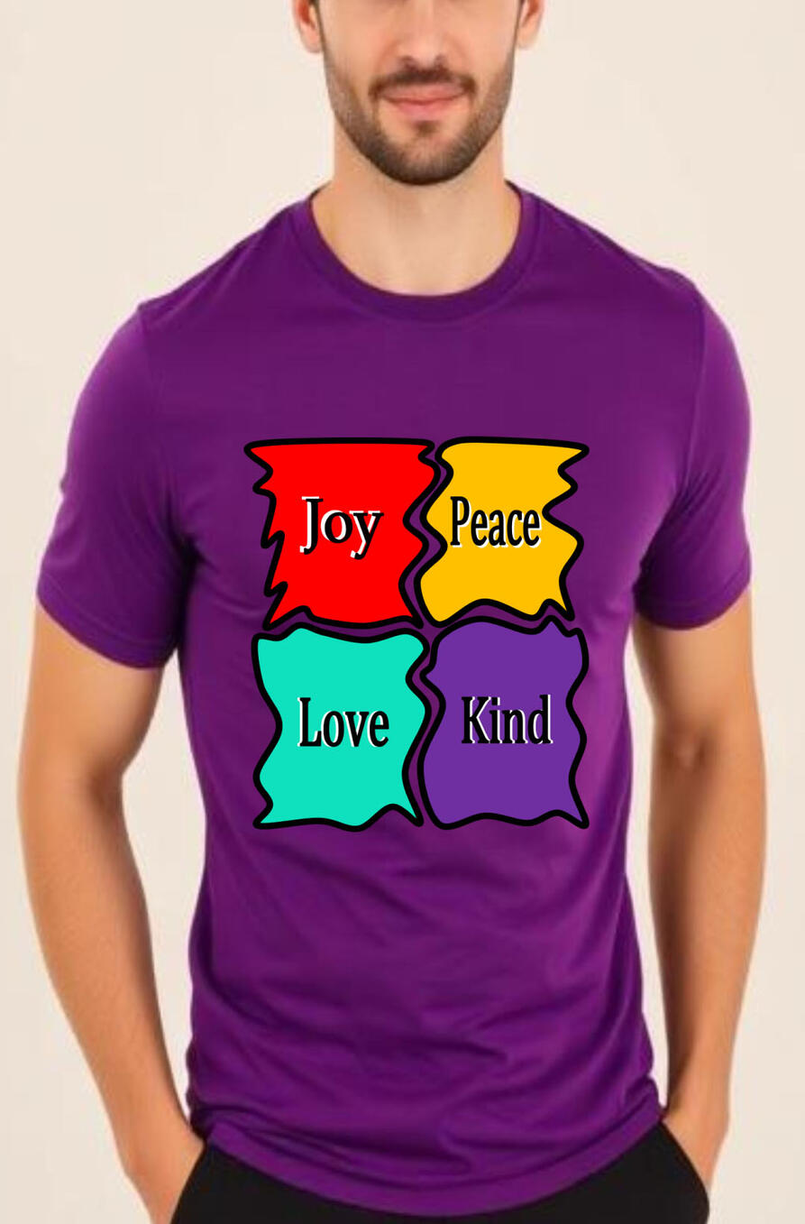 Joy, Peace, Love, Kind Colorful Puzzle Christian Men's T-shirt.