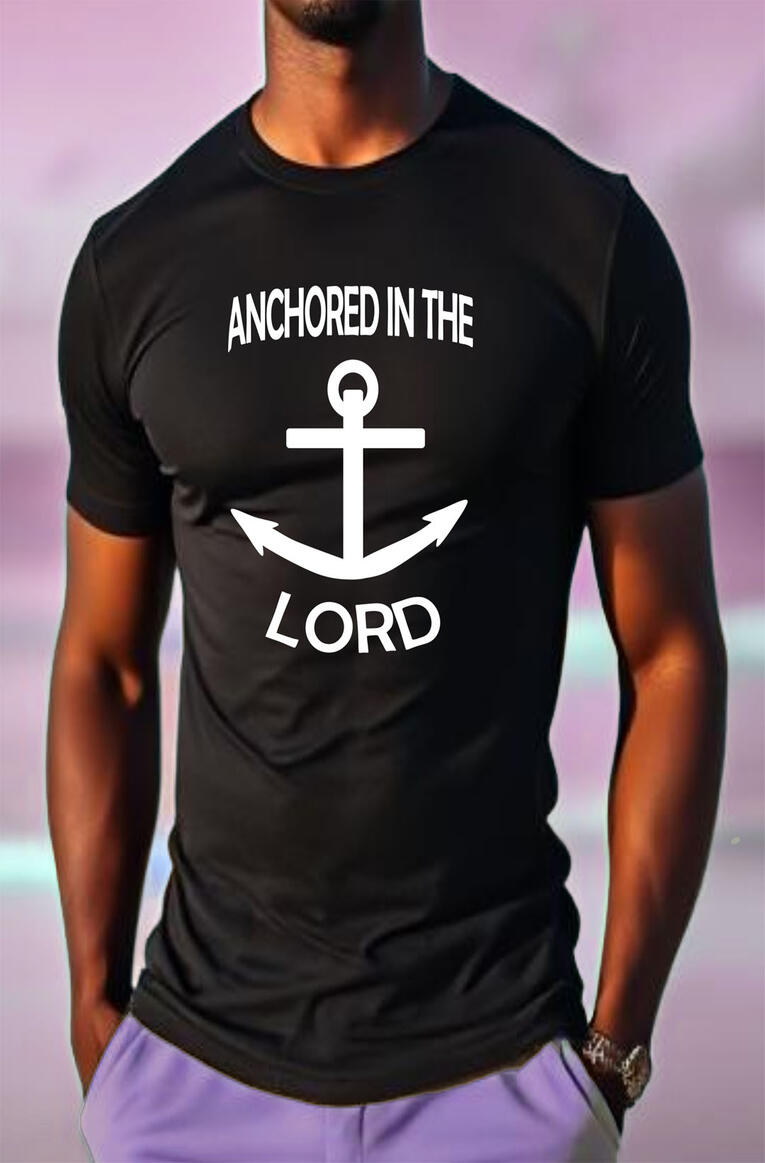Anchored in the Lord Men's Christian T-shirt. Featuring a White Anchor.