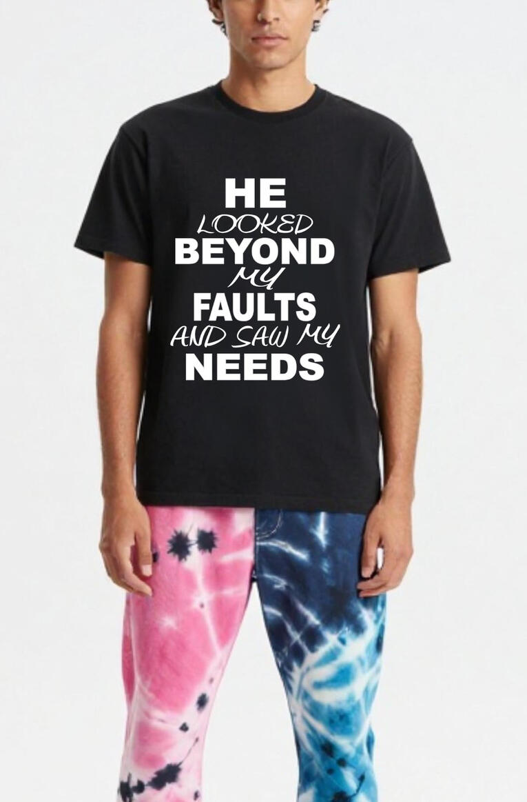 He Looked Beyond My Faults Men's Christian T-shirt.