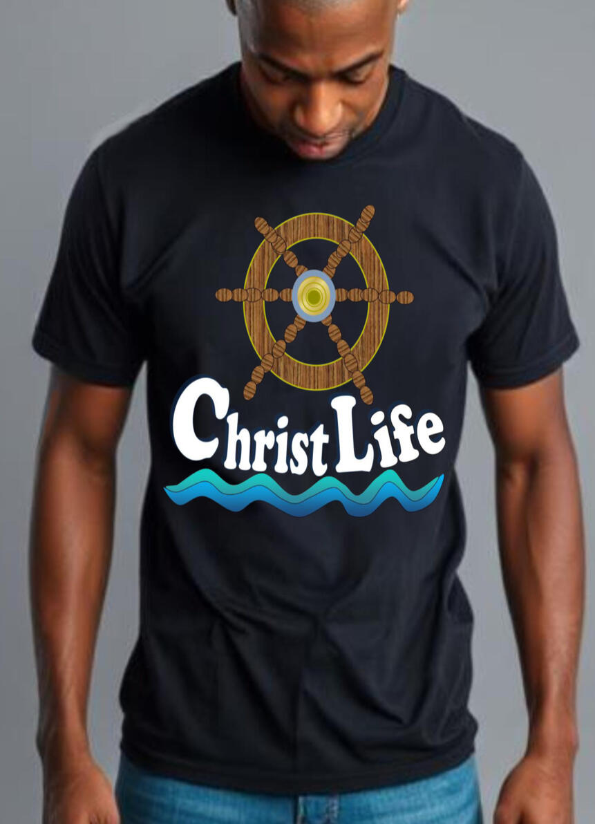 New Arrival – Christian T-Shirt for Men featuring a ship navigation design, ocean waves, and the inspiring message “Christ Lives.” A meaningful faith-based gift for ministry, pastor anniversaries, church events, or everyday wear.